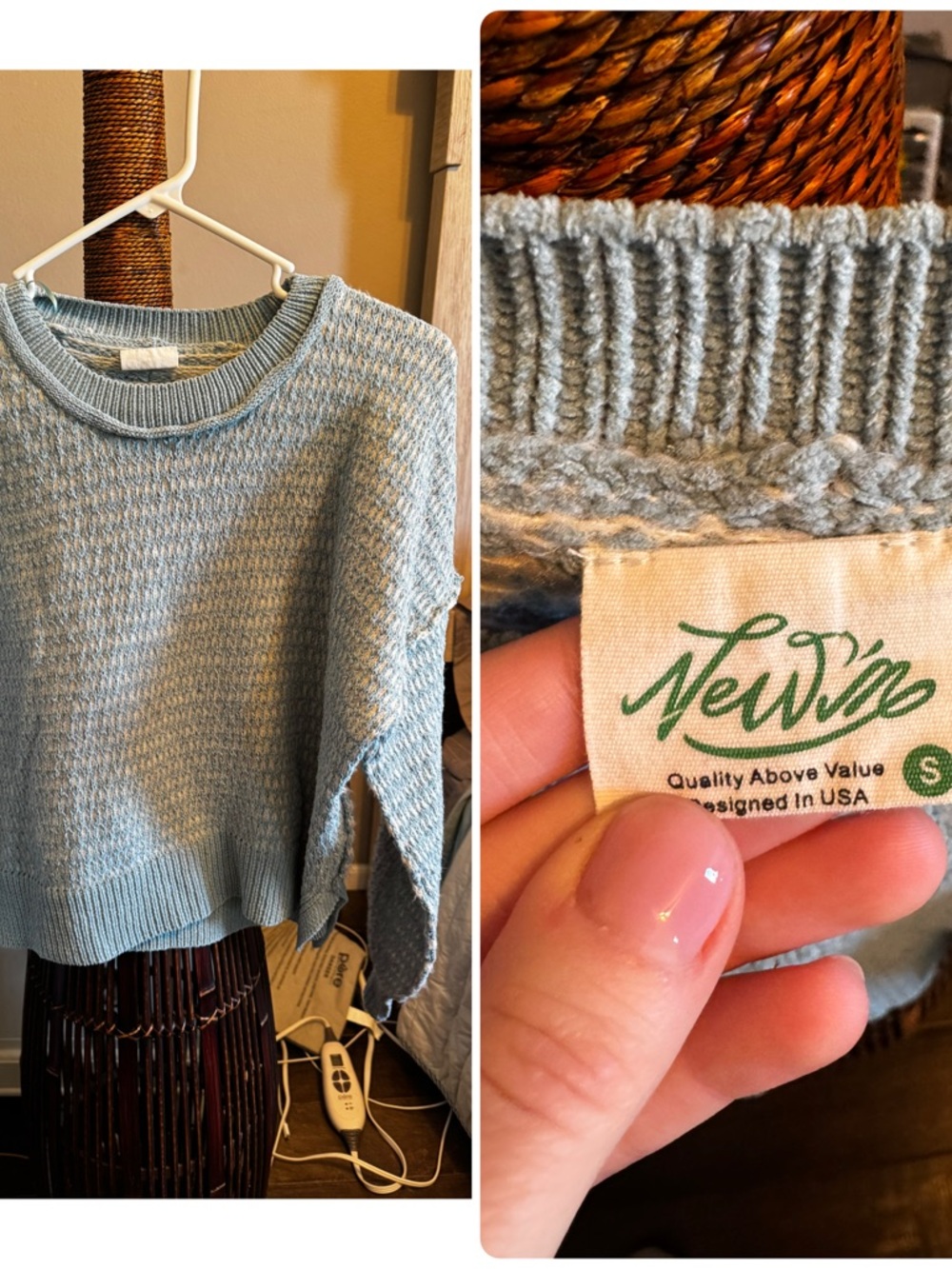 New In Light Blue Textured Crew Neck Sweater - Small